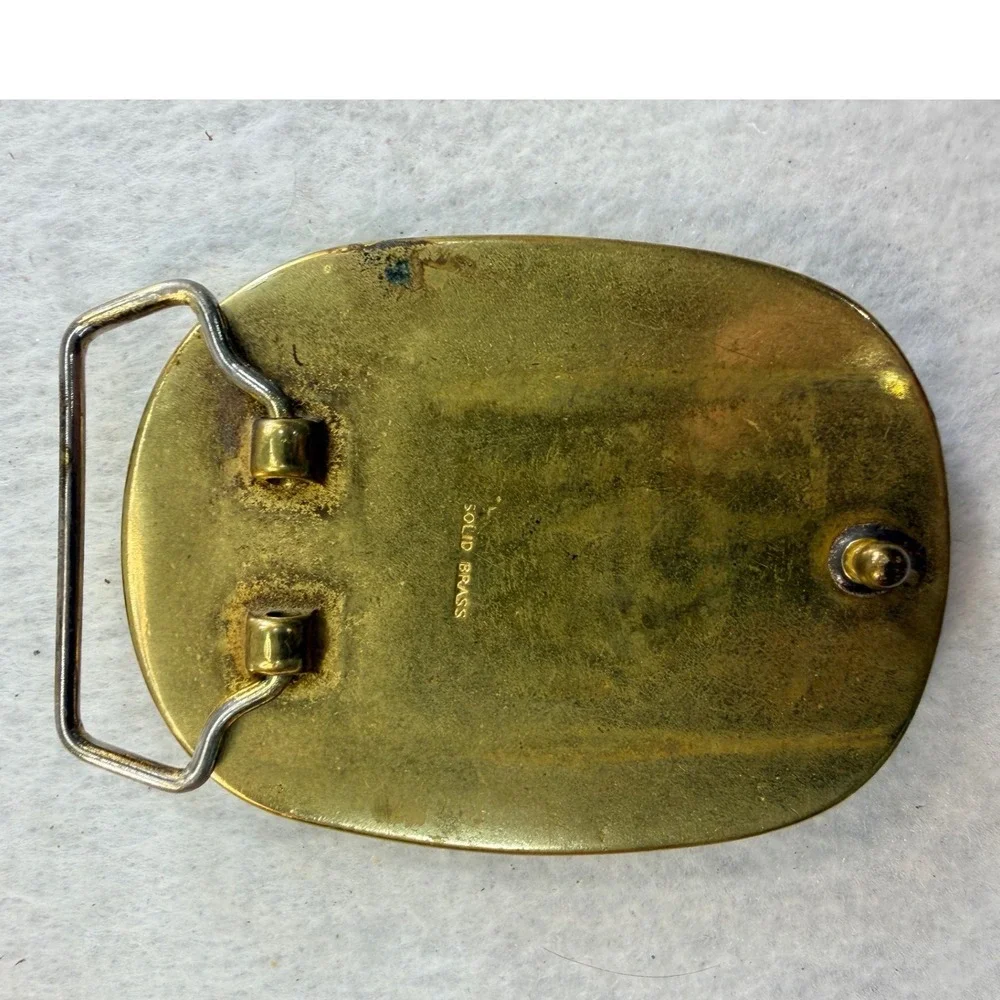 Vintage 1990 Todd Handcrafted Leather 1937 Car Solid Brass Belt Buckle Red Car